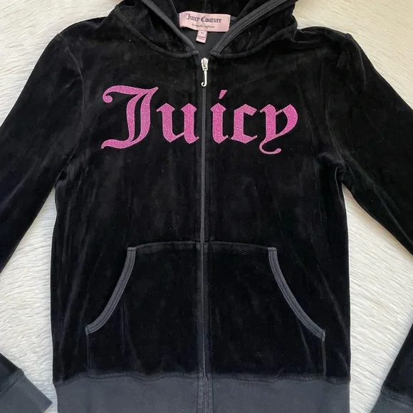Juicy Couture 2012 velour Black full zip Hoodie with Pink glittery Logo - Picture 4 of 15